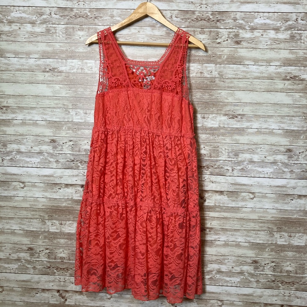 Beautiful Pinky Coral Boho Lined Lace Dress